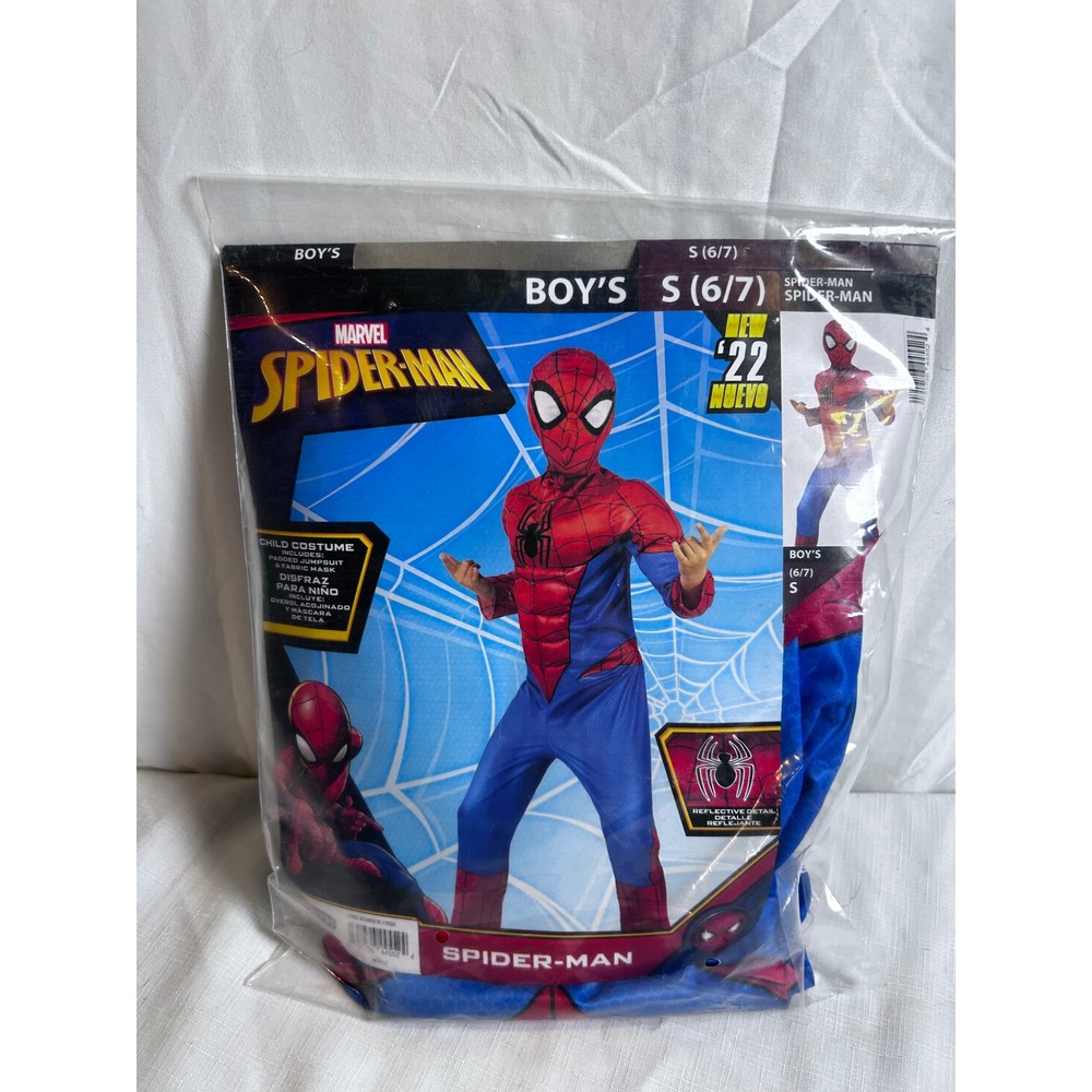 Marvel Spider-Man Costume Size S 6/7 Red Blue Padded Jumpsuit Mask Boys